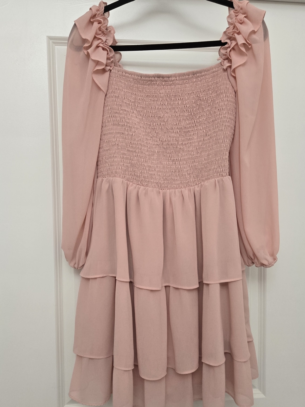 Blush Pink Tiered Ruffle Smocked Dress